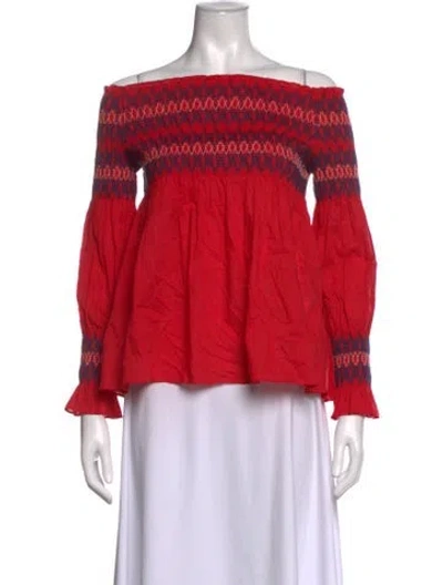 Pre-owned Maje Patterned Off-the-shoulder Blouse In Red