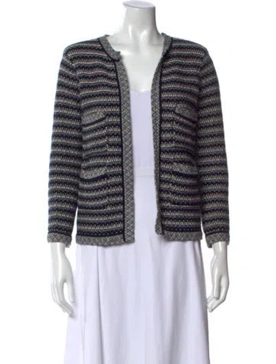 Pre-owned Maje Patterned Open Front Sweater In Blue