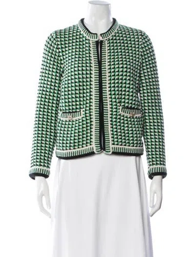 Pre-owned Maje Patterned Open Front Sweater In Green