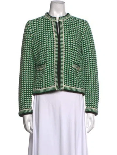 Pre-owned Maje Patterned Open Front Sweater In Green