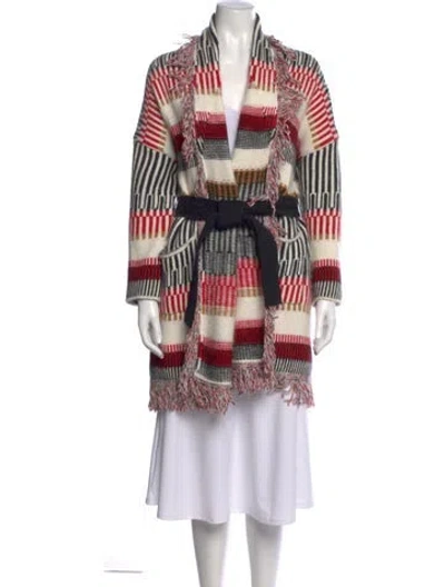 Pre-owned Maje Patterned Open Front Sweater In Red
