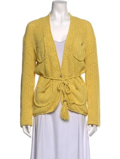 Pre-owned Maje Patterned Open Front Sweater In Yellow