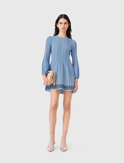 Maje Patterned Pleated Dress In Blue