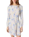 Maje Womens Floral-print Long-sleeve Pleated Woven Mini Dress Bleus In Blue Flower