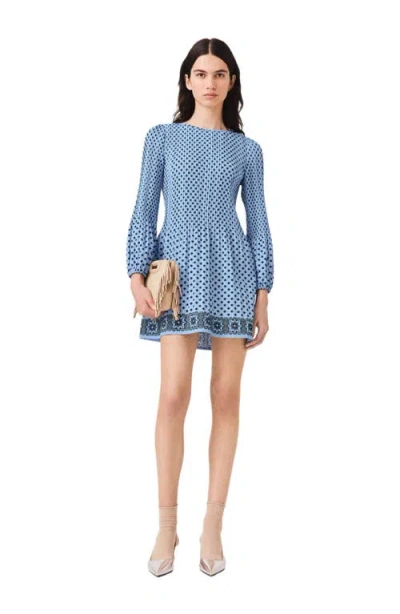 Maje Patterned Pleated Dress In Light Blue Loungewear