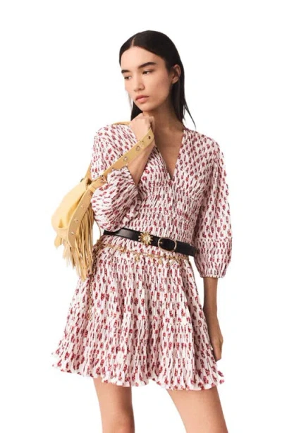 Maje Patterned Pleated Dress In Pink