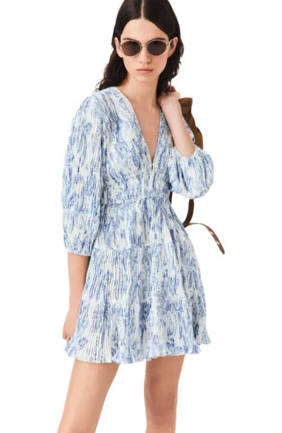 Maje Patterned Pleated Dress In Sky Blue Large Flowers Print