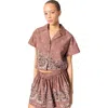 Maje Patterned Rhinestone Cropped Shirt In Brown Bandana Print