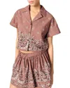 Maje Patterned Rhinestone Cropped Shirt In Brown Bandana Print