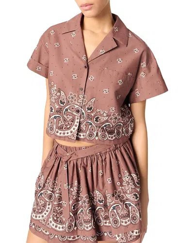 MAJE PATTERNED RHINESTONE CROPPED SHIRT