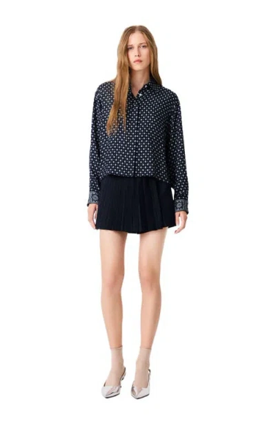 Maje Patterned Rhinestone Shirt In Navy Loungewear