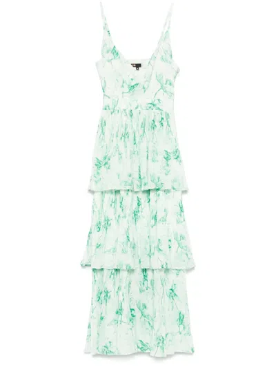 Maje Patterned Ruffled Maxi Dres In Green