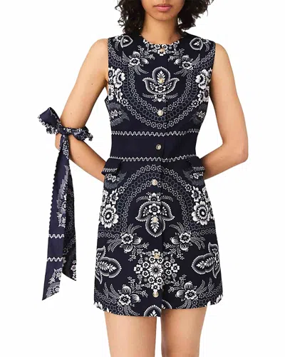 Maje Womens Navy Bandana Print Bandana-print Button-embellished Woven Mini Dress In Blue