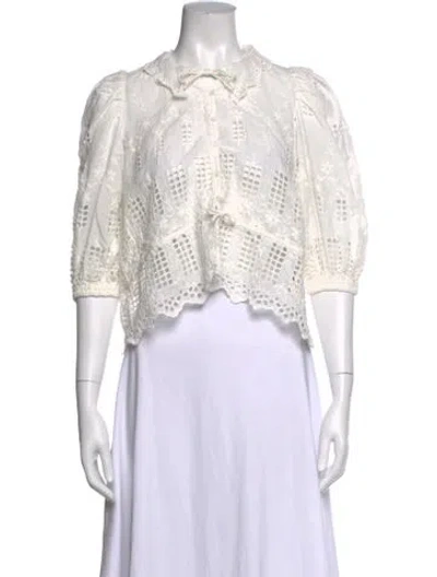 Pre-owned Maje Patterned Short Sleeve Blouse In White