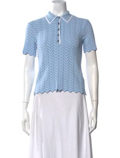 Pre-owned Maje Patterned Short Sleeve Polo W/ Tags In Blue