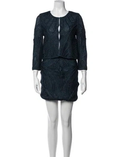 Pre-owned Maje Patterned Skirt Suit In Blue