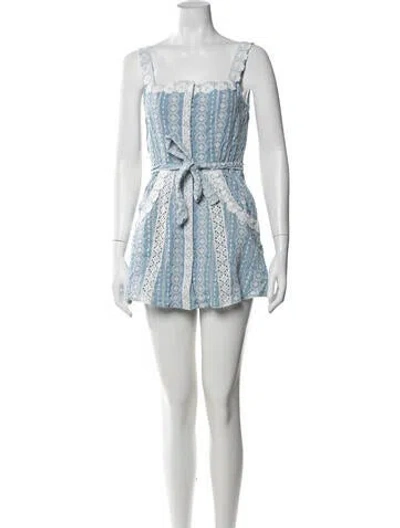 Pre-owned Maje Patterned Square Neckline Romper In Blue