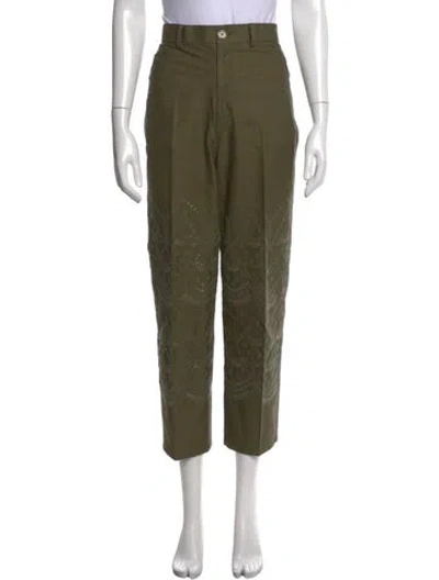 Pre-owned Maje Patterned Straight Leg Pants In Green