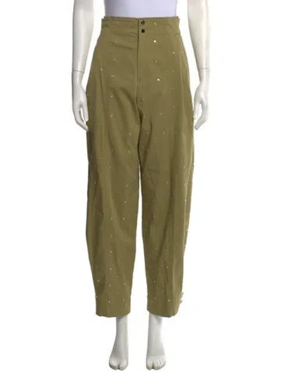 Pre-owned Maje Patterned Straight Leg Pants In Green