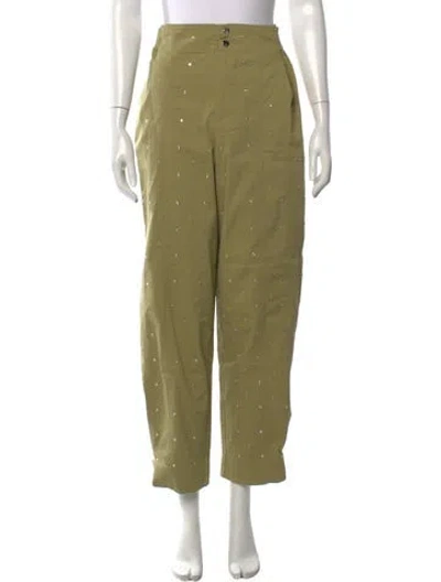 Pre-owned Maje Patterned Straight Leg Pants In Green