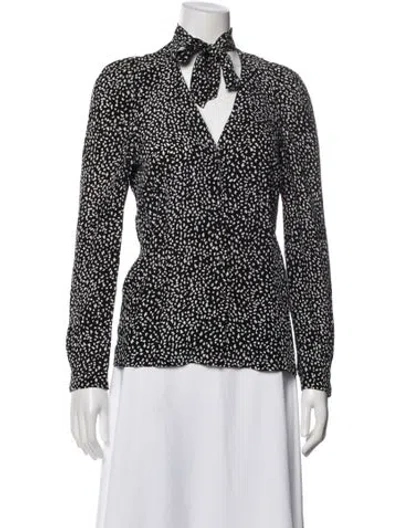 Pre-owned Maje Patterned Tie Neck Blouse In Black