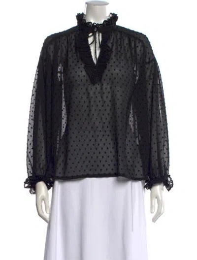 Pre-owned Maje Patterned Tie Neck Blouse In Black