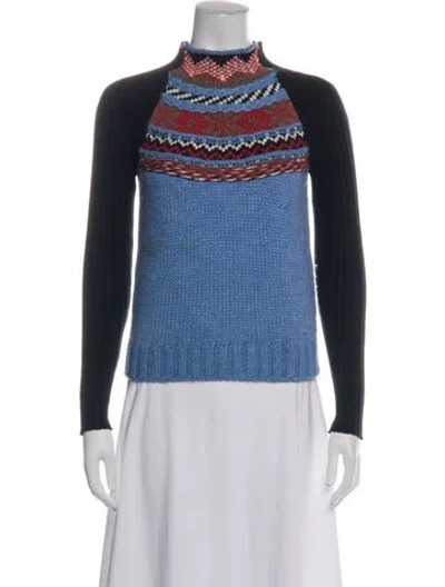Pre-owned Maje Patterned Turtleneck Sweater In Blue