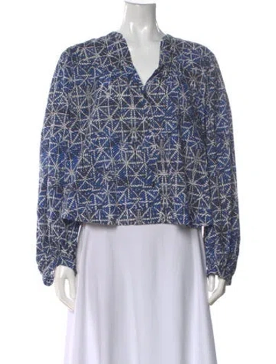 Pre-owned Maje Patterned V-neck Blouse In Blue