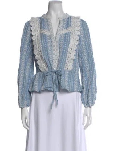 Pre-owned Maje Patterned V-neck Blouse In Blue