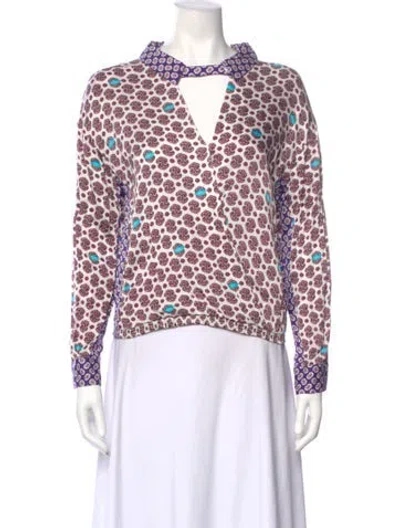 Pre-owned Maje Patterned V-neck Blouse In Purple
