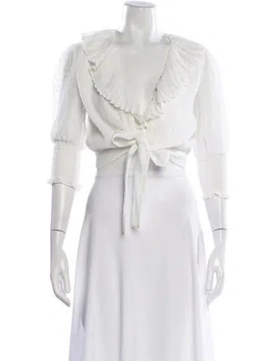 Pre-owned Maje Patterned V-neck Blouse W/ Tags In White
