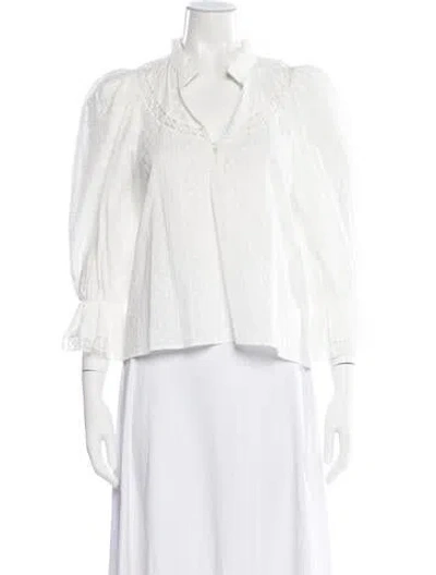 Pre-owned Maje Patterned V-neck Blouse W/ Tags In White