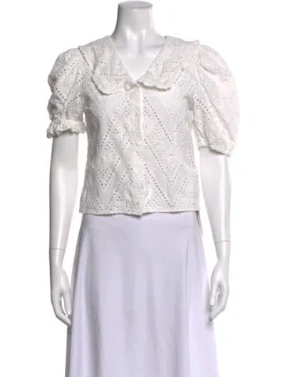 Pre-owned Maje Patterned V-neck Blouse In White