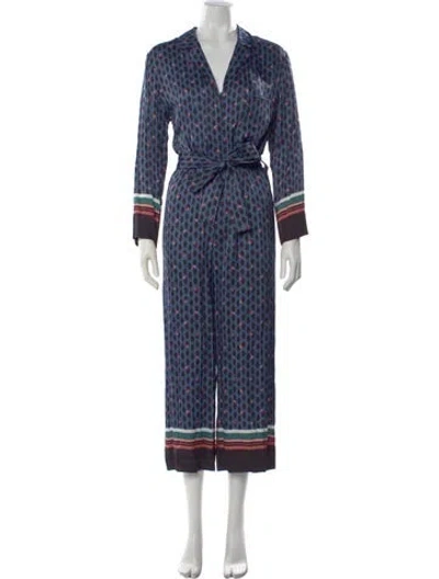 Pre-owned Maje Patterned V-neck Jumpsuit In Blue
