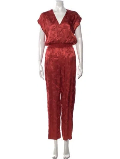 Pre-owned Maje Patterned V-neck Jumpsuit In Orange/red