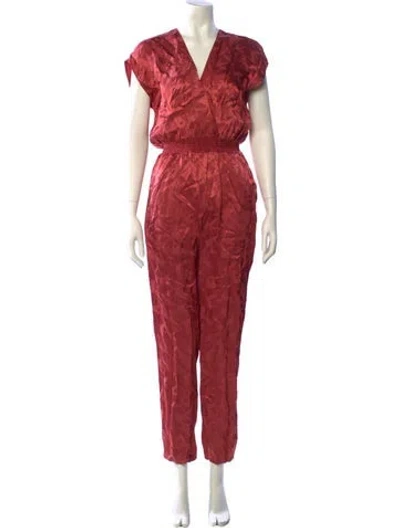Pre-owned Maje Patterned V-neck Jumpsuit W/ Tags In Orange
