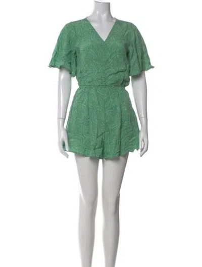 Pre-owned Maje Patterned V-neck Romper In Green