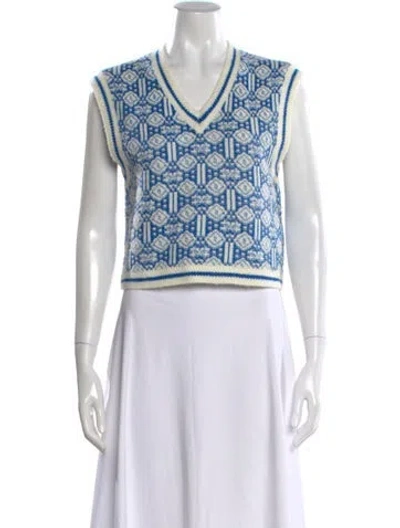 Pre-owned Maje Patterned V-neck Sweater In Blue