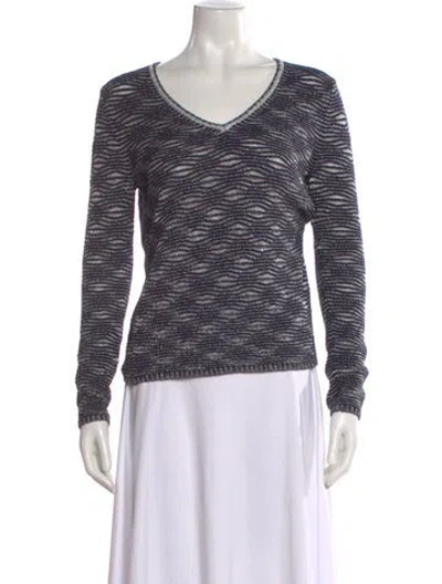 Pre-owned Maje Patterned V-neck Sweater In Blue