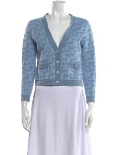 Pre-owned Maje Patterned V-neck Sweater In Blue