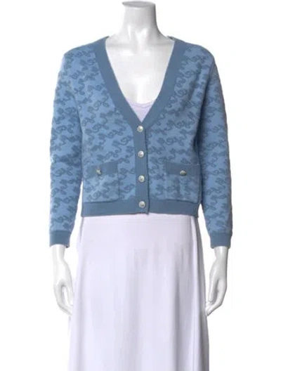 Pre-owned Maje Patterned V-neck Sweater In Blue