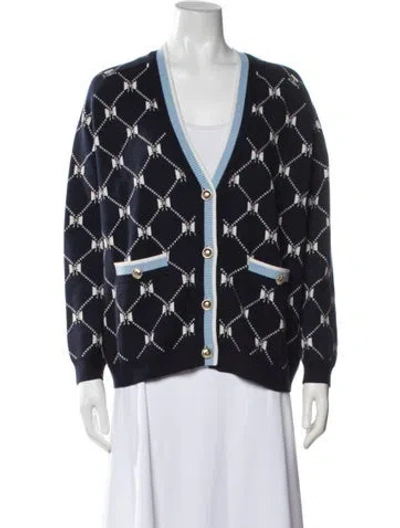 Pre-owned Maje Patterned V-neck Sweater In Blue