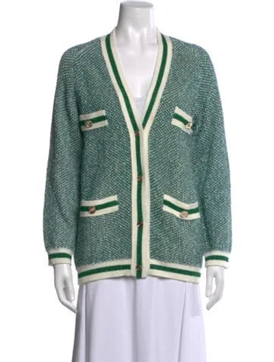 Pre-owned Maje Patterned V-neck Sweater In Blue/green