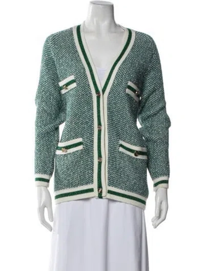 Pre-owned Maje Patterned V-neck Sweater In Green/metallic