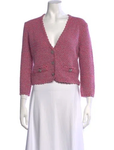 Pre-owned Maje Patterned V-neck Sweater In Metallic/pink