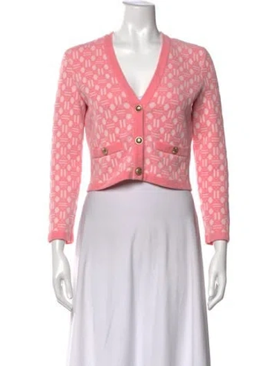Pre-owned Maje Patterned V-neck Sweater In Pink