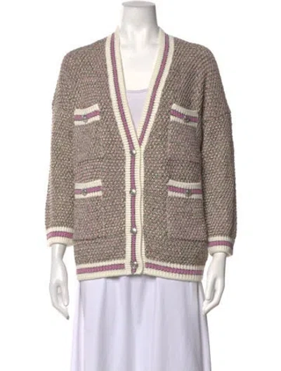 Pre-owned Maje Patterned V-neck Sweater In Purple
