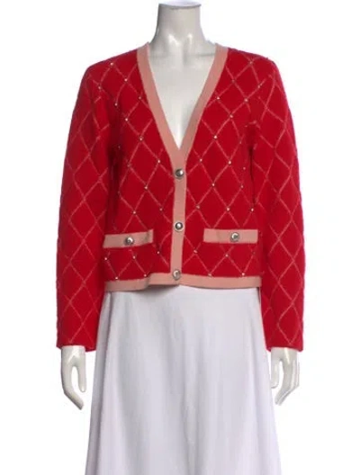 Pre-owned Maje Patterned V-neck Sweater In Red