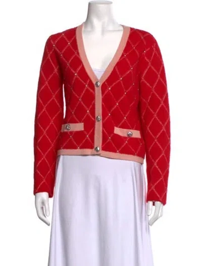 Pre-owned Maje Patterned V-neck Sweater W/ Tags In Red