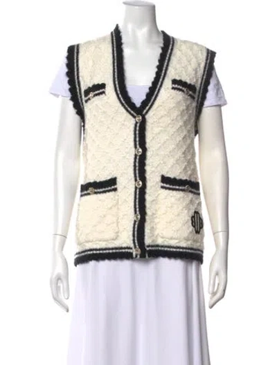 Pre-owned Maje Patterned V-neck Sweater In White